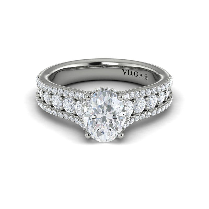 Diamond Triple-Row Hidden Halo Engagement Ring in 14K White Gold