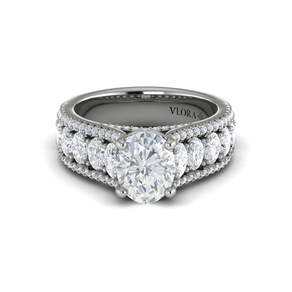 Triple Row Engagement Ring in 14K White Gold