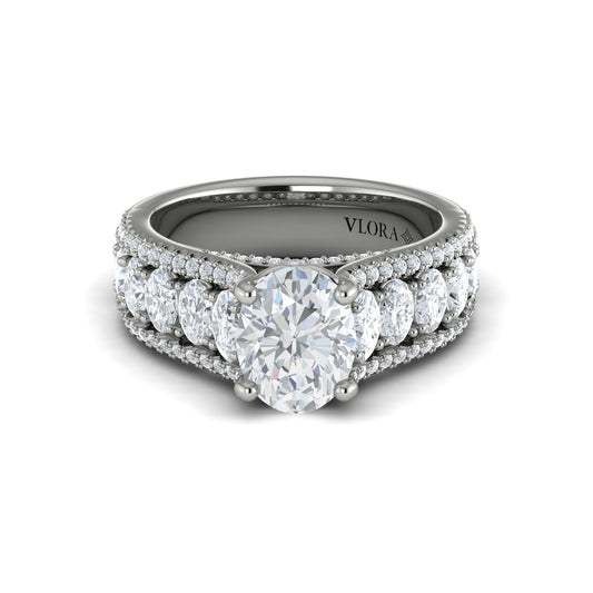 Triple Row Engagement Ring in 14K White Gold