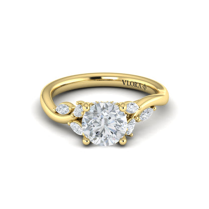Diamond Floral Engagement Ring in 14K Yellow Gold