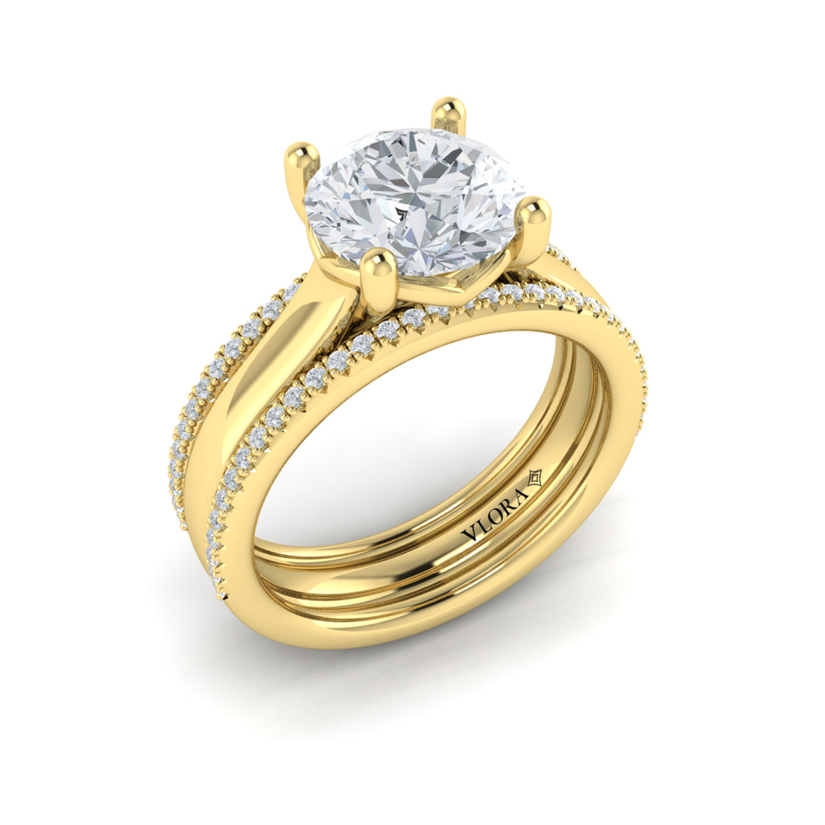 Diamond Triple Band Engagement Ring in 14K Yellow Gold