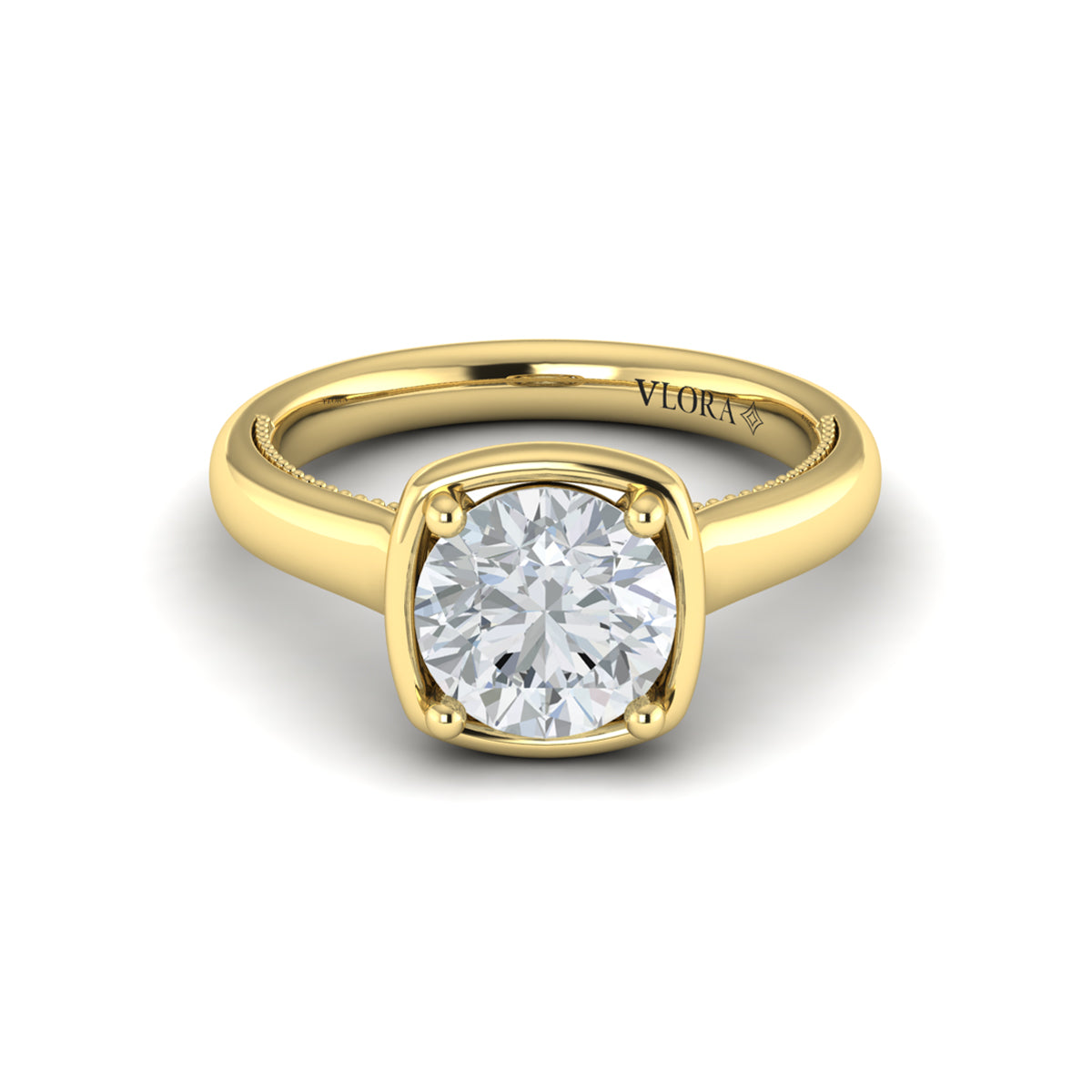 Diamond Frame Bezel Engagement Ring in 14K Yellow Gold