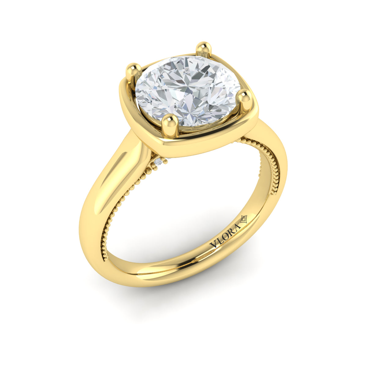 Diamond Frame Bezel Engagement Ring in 14K Yellow Gold