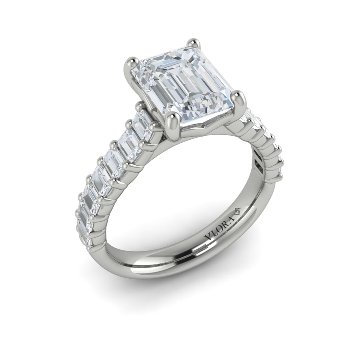 Emerald Cut Engagement Ring in 14K White Gold