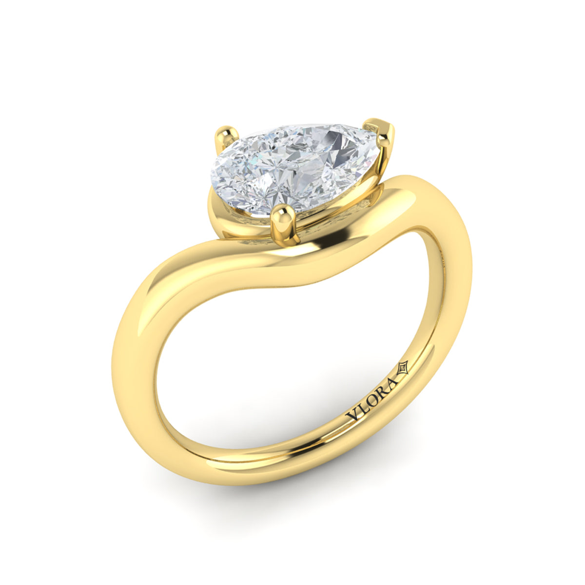 Waved Engagement Ring in 14K Yellow Gold