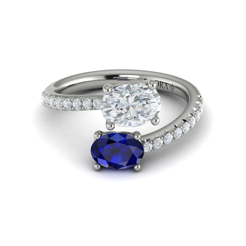 Two Stone Sapphire Bypass Engagement Ring in 14K White Gold