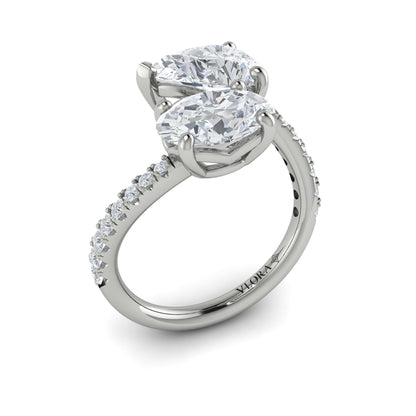 Two Stone Bypass Engagement Ring in 14K White Gold