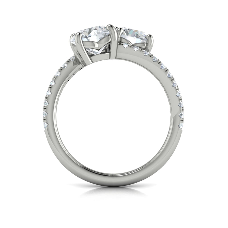 Two Stone Bypass Engagement Ring in 14K White Gold