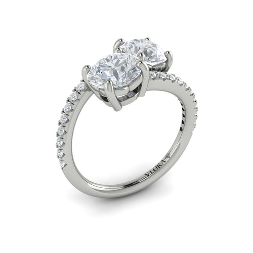 Two Stone Bypass Engagement Ring in 14K White Gold