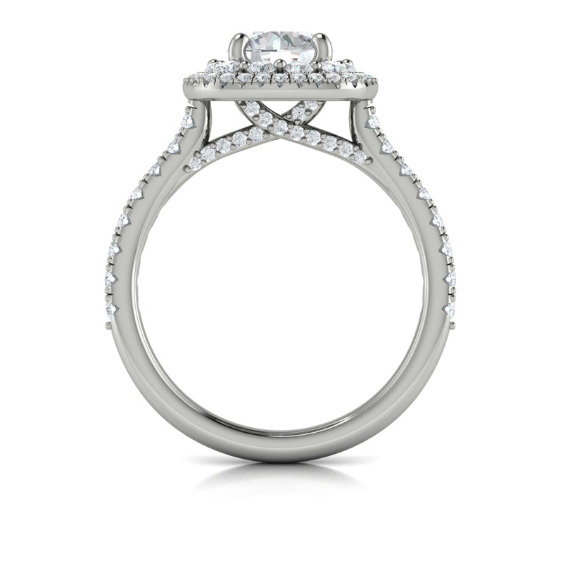 Diamond Cushion Halo Engagement Ring in 14K White Gold