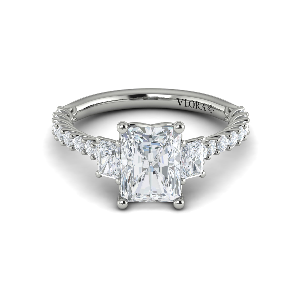 Diamond Three Stone Engagement Ring in 14K White Gold