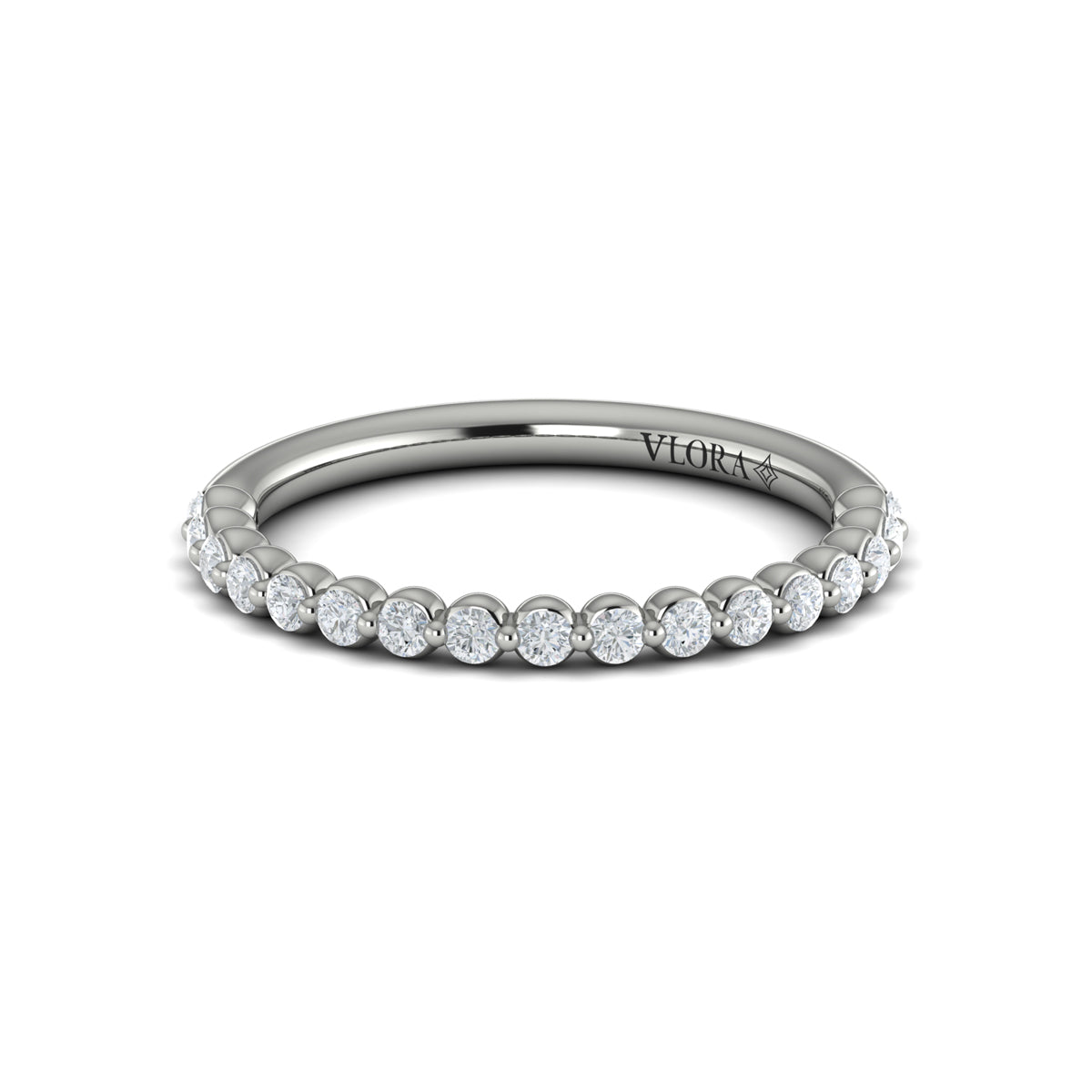 Diamond Single Prong Wedding Band in 14K White Gold