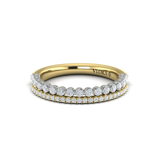 Diamond Two Row Band in 14K Two Tone Gold
