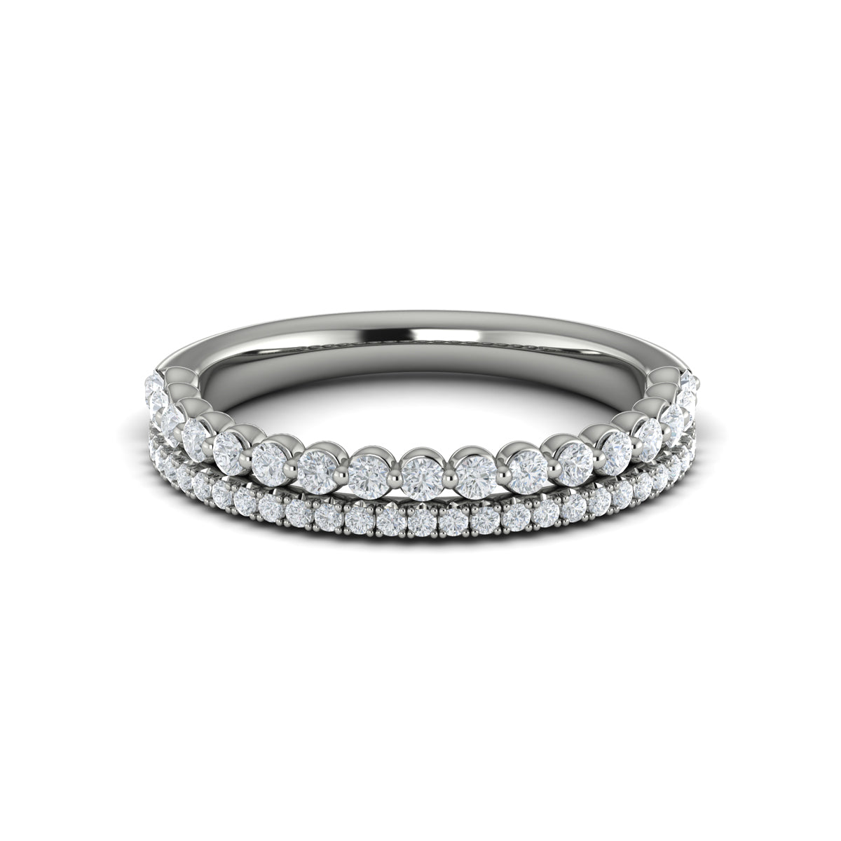 Round Diamond Two Row Band in 14K White Gold