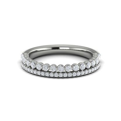 Round Diamond Two Row Band in 14K White Gold