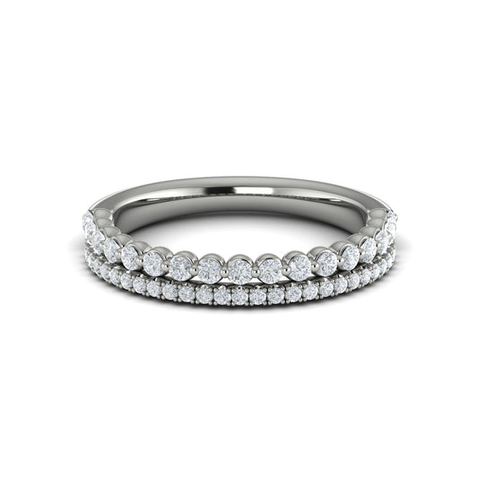 Round Diamond Two Row Band in 14K White Gold