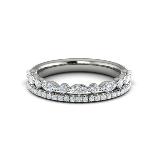 Diamond Marquise Two Row Band in 14K White Gold