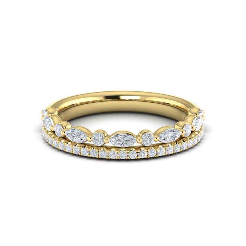 Diamond Marquise Two Row Band in 14K Yellow Gold