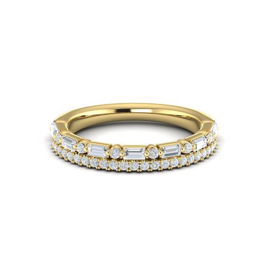 Diamond Baguette Two Row Band in 14K Yellow Gold