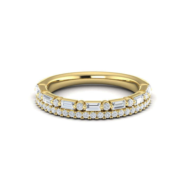 Diamond Baguette Two Row Band in 14K Yellow Gold