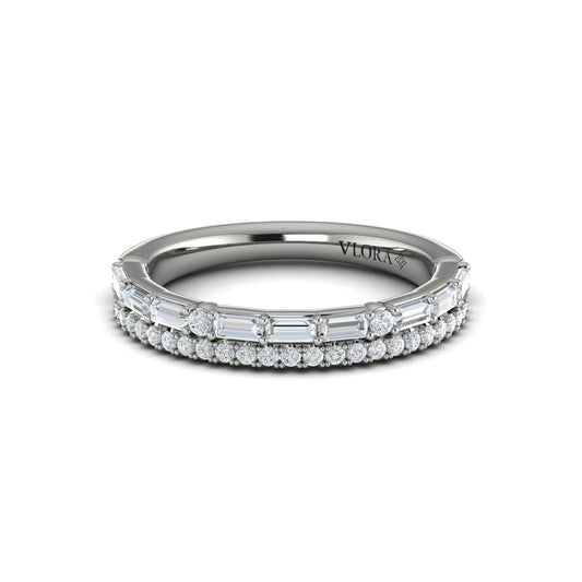 Diamond Baguette Double Row Band in 14K White Gold