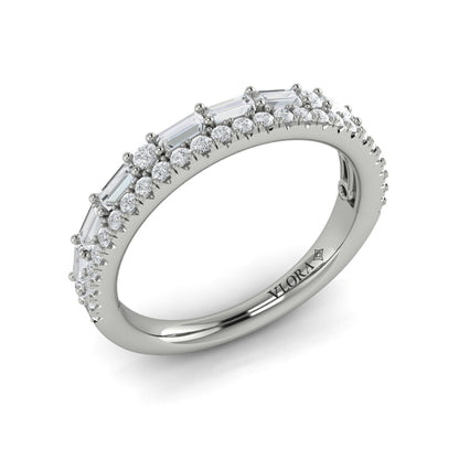 Diamond Baguette Double Row Band in 14K White Gold