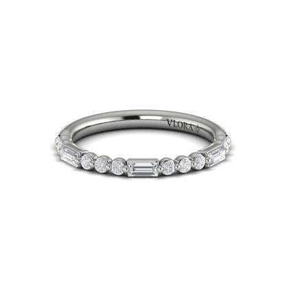 Diamond Round and Baguette Band in 14K White Gold