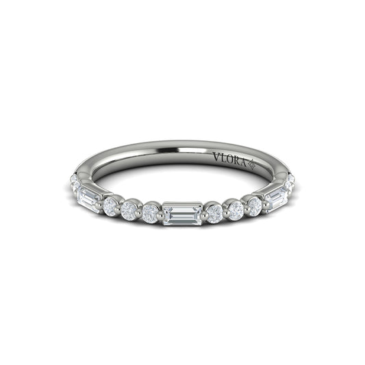 Diamond Round and Baguette Band in 14K White Gold