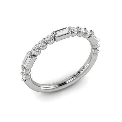 Diamond Round and Baguette Band in 14K White Gold