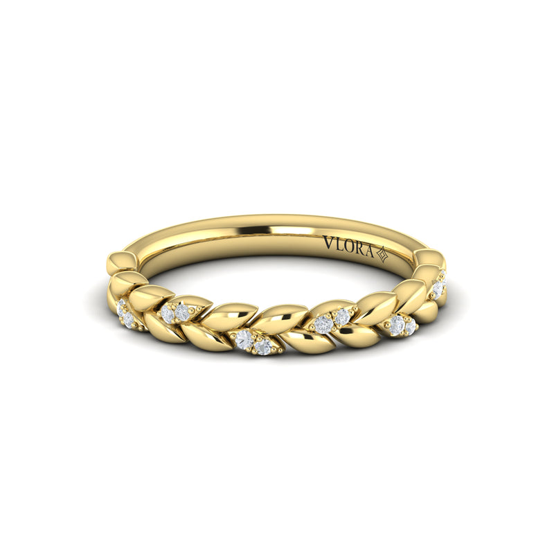 Diamond Braided Leaf Band in 14K Yellow Gold