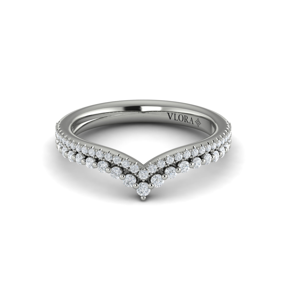 Diamond Double-Row V Band in 14K White Gold