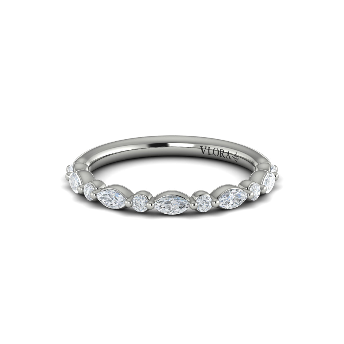 Diamond Marquise & Round Band in 14K White Gold