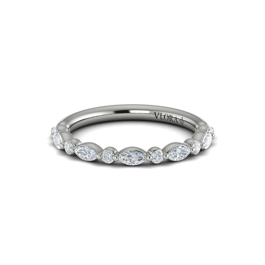 Diamond Marquise & Round Band in 14K White Gold