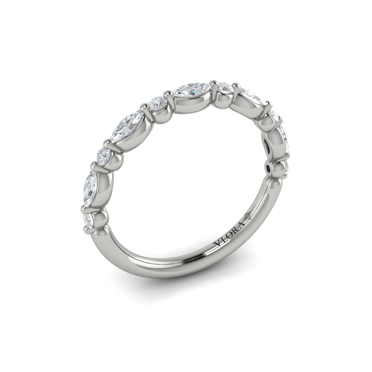 Diamond Marquise & Round Band in 14K White Gold