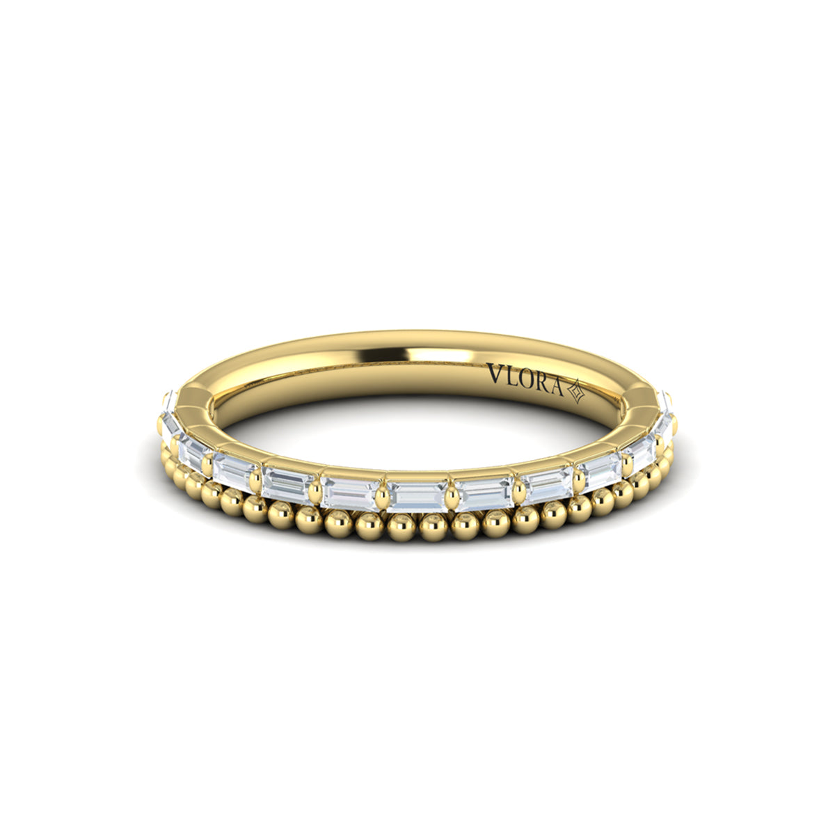 Diamond Baguette Beaded Band in 14K Yellow Gold