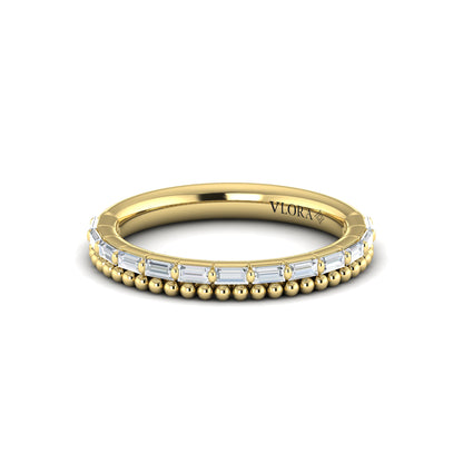 Diamond Baguette Beaded Band in 14K Yellow Gold