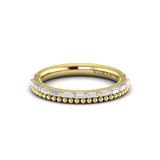 Diamond Baguette Beaded Band in 14K Yellow Gold