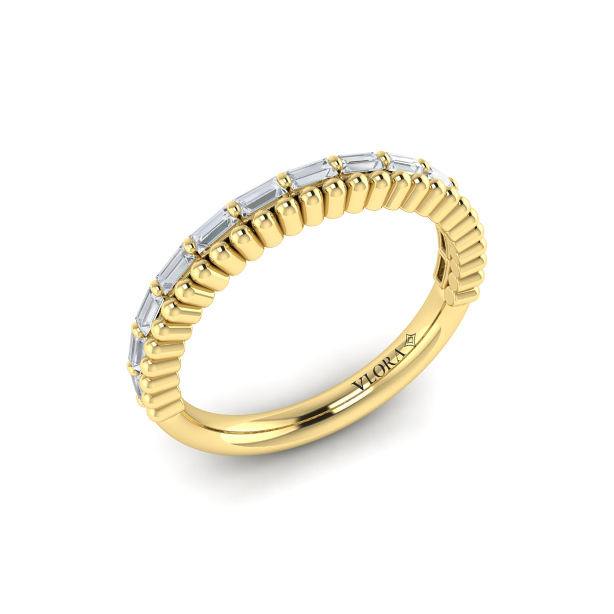Diamond Baguette Beaded Band in 14K Yellow Gold