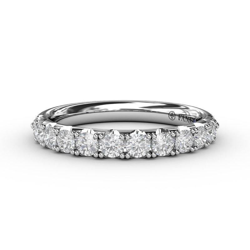 Diamond French Set Wedding Band in 14K White Gold