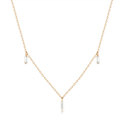 Floating Triple Baguette White Sapphire Necklace