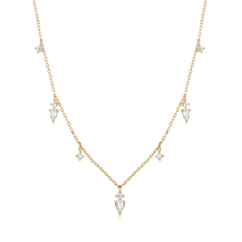 Pear and Round White Sapphire Drop Necklace
