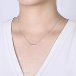Baguette and Round Diamond Bar Necklace in 14K White Gold