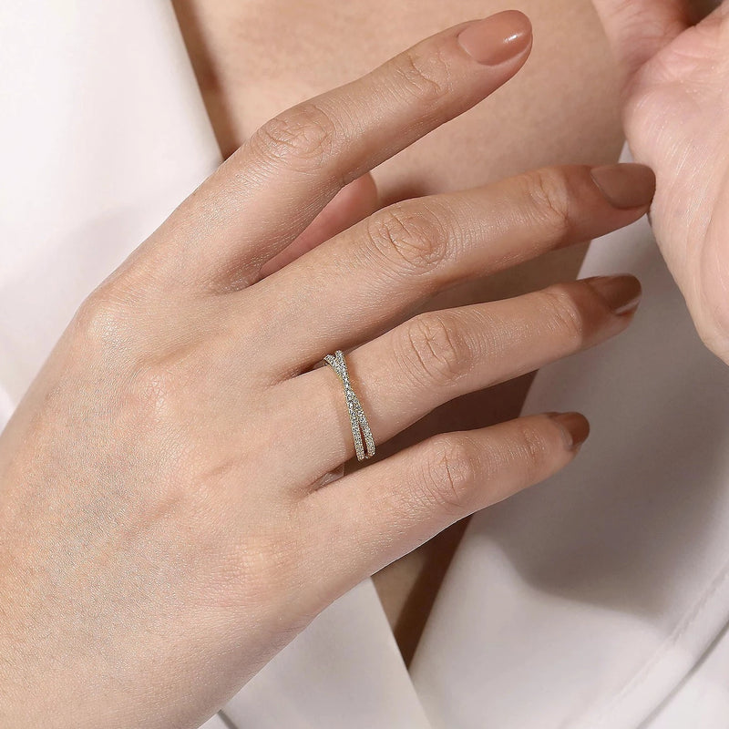 Criss Cross Diamond Stackable Ring in 14K Yellow Gold