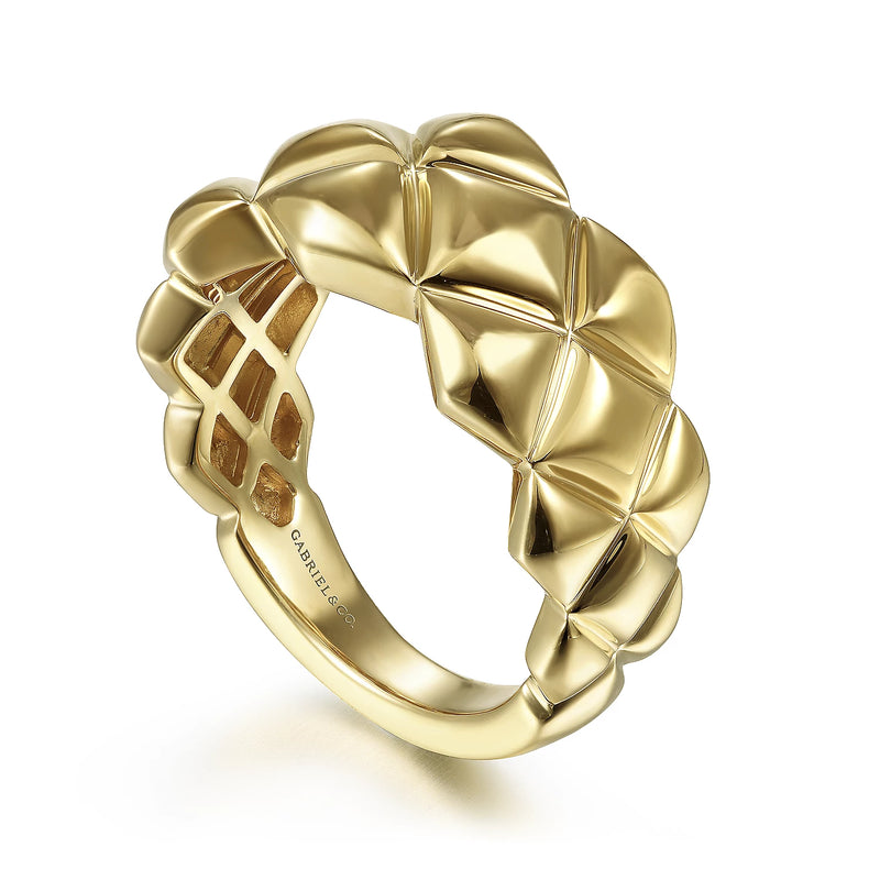 Quilted Pattern Wide Band in 14K Yellow Gold