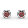 Diamond and Ruby Halo Stud Earrings in 14K White Gold