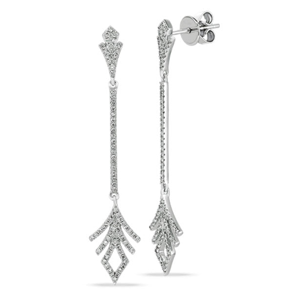 Diamond Feather Drop Earrings in 14K White Gold