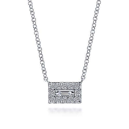 Diamond Rectangular Pendant Necklace in 14K White Gold