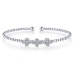 Quatrefoil Bead Cuff Diamond Bracelet in 14K White Gold