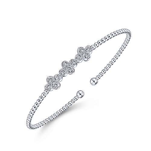 Quatrefoil Bead Cuff Diamond Bracelet in 14K White Gold