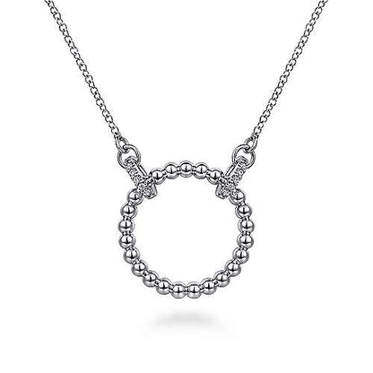 Open Circle White Sapphire Bujukan Pendant Necklace in Sterling Silver